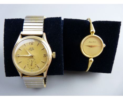 A GUB GLASHUTTE GENT'S WRISTWATCH and a lady's Maurice Lacroix bangle wristwatch, both gold coloured, the gent's self-wind, t