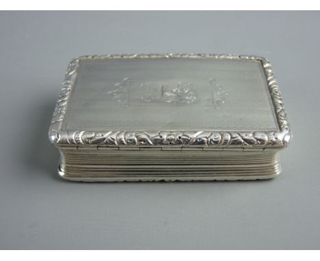 A GEORGE IV RECTANGULAR SILVER SNUFF BOX, Birmingham 1823 by Thomas Shaw, 2.8 troy ozs, modelled in book form with engine tur