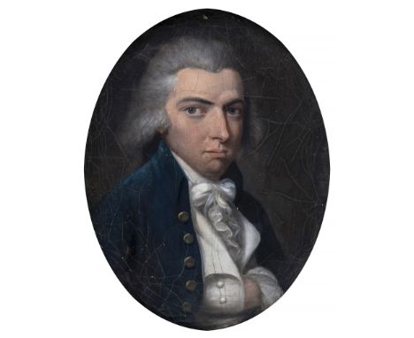 19th century English School - Portrait of Thomas Yate R.N. Oil on canvas in oval Contemporary ink inscription mounted on back