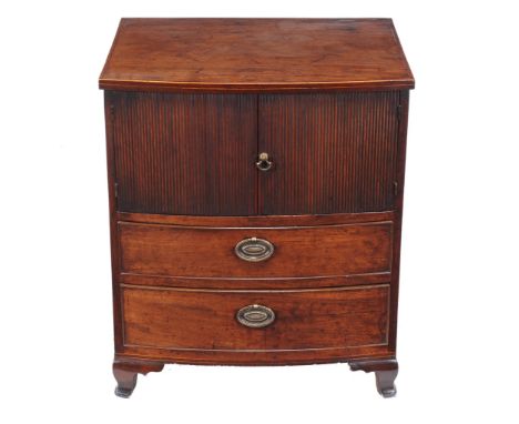 A George III bow front bedside commode , circa 1790  A George III bow front bedside commode  , circa 1790, the cross-banded t