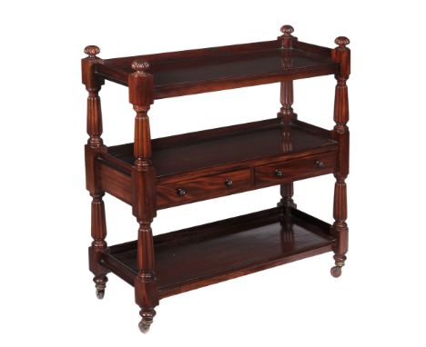 An early Victorian mahogany three tier buffet , circa 1840  An early Victorian mahogany three tier buffet  , circa 1840, with