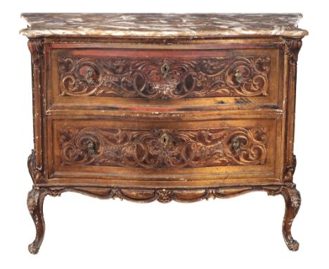 A giltwood and marble mounted serpentine commode  A giltwood and marble mounted serpentine commode, in Continental early 18th