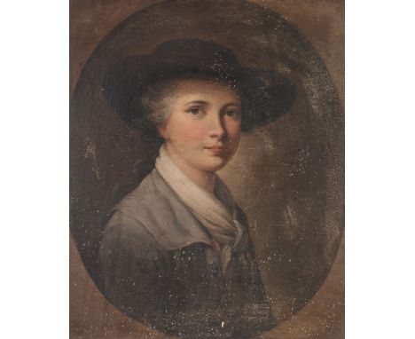 Continental School (19th Century) - Portrait of a young lady, wearing a hat, possibly a self portrait Oil on canvas, in feign