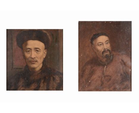 Chinese School (late 19th early 20th century) - Portrait of a Chinese gentleman with goatee; Portrait of a Chinese man with f