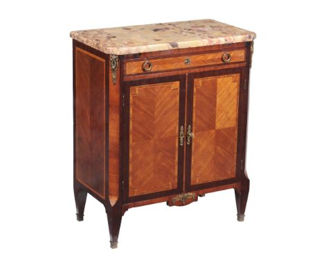 Louis XVI style marble topped mahogany and kingwood side cabinet  Louis XVI style marble topped mahogany and kingwood side ca