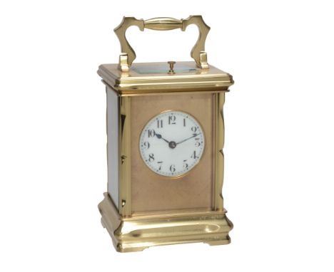 A French lacquered brass carriage clock with push-button repeat, Unsigned  A French lacquered brass carriage clock with push-