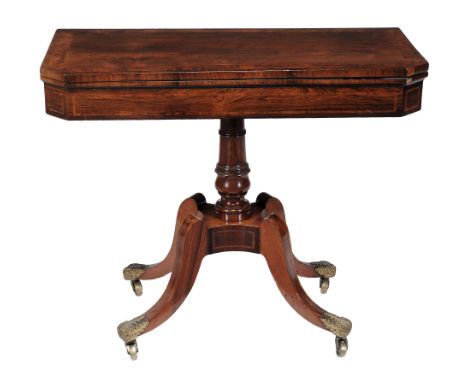 A Regency rosewood card table , circa 1815  A Regency rosewood card table  , circa 1815, the burr-banded top with canted corn