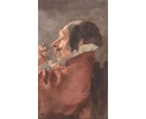 Attributed to William John Wainwright (1855–1931) - Profile portrait of a man smoking a pipe; A gentleman reading A pair, wat
