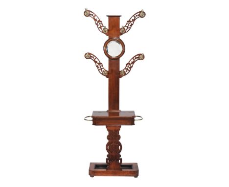 A late Victorian oak and brass hall stand, circa 1890  A late Victorian oak and brass hall stand,   circa 1890, the tapering 