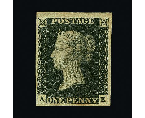 Great Britain - QV (line engraved) : (SG 2) 1840 1d black, plate 6, AE, 4 small to large margins, slight gum tone patch at bo