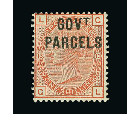 Great Britain - Officials : (SG O64) 1883-86 GOVT. PARCELS 1s orange-brown, plate 13, GL, centred to NW, h/r, fine m.m.  Scar