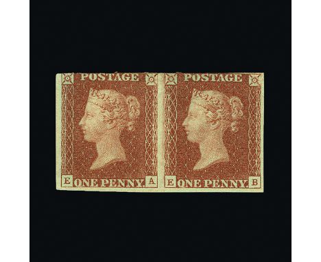 Great Britain - QV (line engraved) : (SG 7) 1841 1d red-brown, from 'black' plate 10, horizontal pair EA-EB, 3+ margins, smal