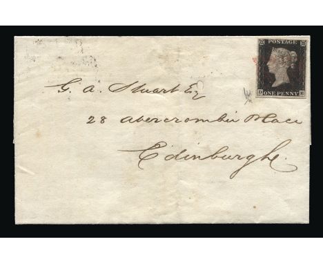 Great Britain - Covers - QV : (SG 2) 1840 1d black, plate 2, DE, 4 good margins, with long horizontal guide line in bottom ma