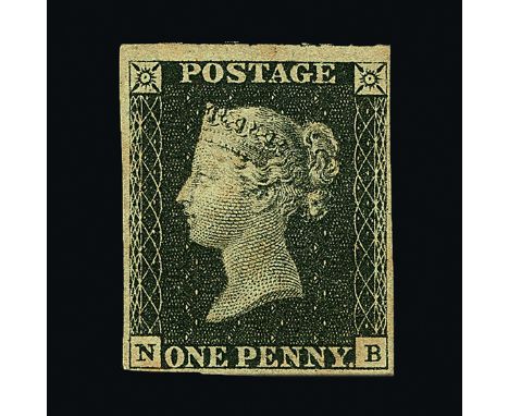 Great Britain - QV (line engraved) : (SG 2) 1840 1d black, plate 3, NB, 4 small to huge margins, very fresh, h/r, fine m.m.  
