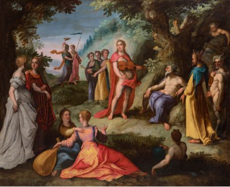 Flemish or Prague school; early 17th century."Apollo and Marsias".Oil on canvas. Relined.It has an export permit issued on 13