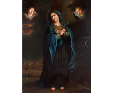 JOSÉ MARÍA VÁZQUEZ (Mexico, 1765 - 18th century)."Virgen de los Dolores", 1810.Oil on copper.It has repainting.Preserves orig