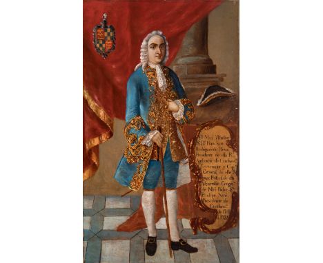 School of Guatemala; first third of the 18th century."Don Francisco Rodríguez de Rivas".Oil on panel.Size: 38 x 33 cm; 50 x 3