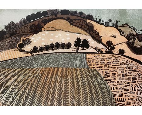 Graham Clarke (British 1941-): 'Hill at Woodlands', limited edition colour wood cut print signed and titled in pencil 42cm x 
