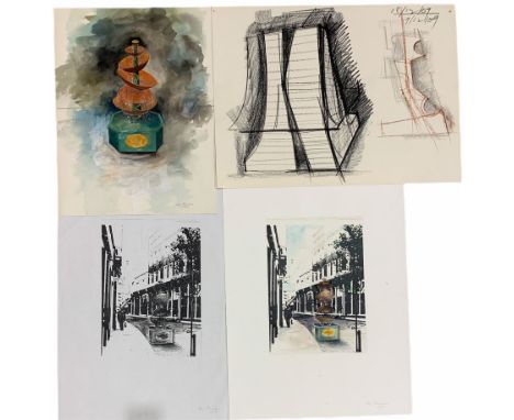 Peter Thursby (British 1930-2011): Sun Disk Fountain, watercolour signed and dated '87, together with Sun Disk Fountain in St
