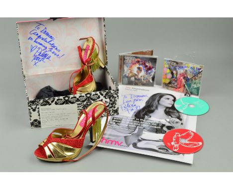 A PAIR OF BORDELLO LADIES SHOES WORN BY PALOMA FAITH, size 8, won as a competition prize, in original box signed with message