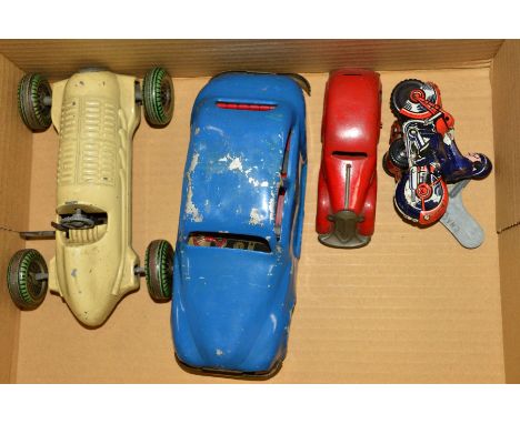 AN UNBOXED METTOY CLOCKWORK 'MECHANICAL RACER' RACING CAR, No.830, cream body, two piece lithographed tinplate wheels, playwo