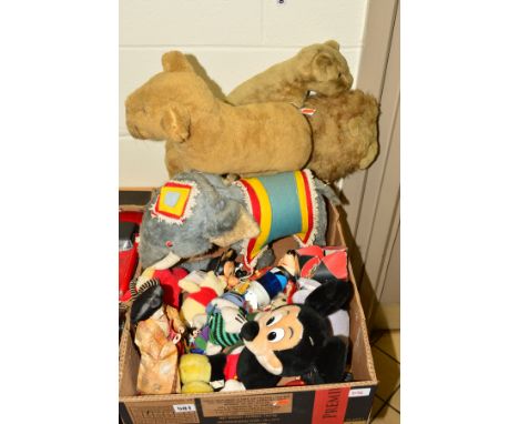 A QUANTITY OF SOFT VINTAGE TOYS ETC, to include Lions, an elephant and Disney characters etc, Winnie The Pooh, Gund Eeyore an