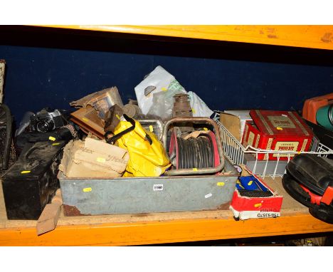 THREE TRAYS OF VARIOUS TOOLS AND MISCELLANEOUS comprising of a Black and Decker mouse sander, an Orcon heat steaming iron, tw