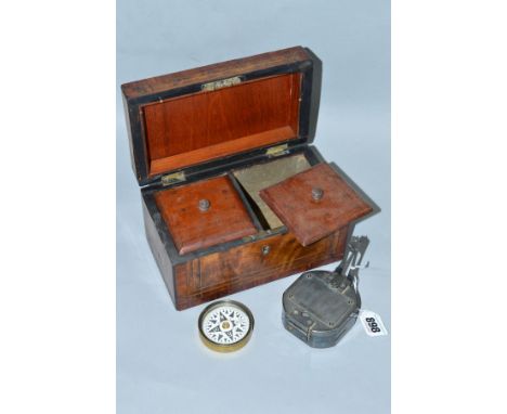 A BRASS CASED STANLEY No493 COMPASS, appears complete, an unmarked brass compass, both have minor wear, together with a tea c