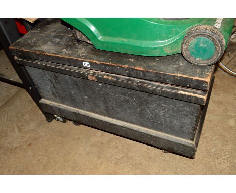 A LARGE VINTAGE PAINTED PINE TOOL CHEST 