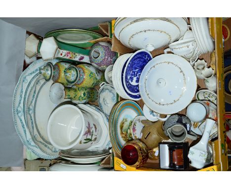 TWO BOXES OF CERAMICS, GLASSWARES ETC, to include Royal Worcester 'Gold Chantilly' part dinnerwares, Portmeirion 'Botanic Gar