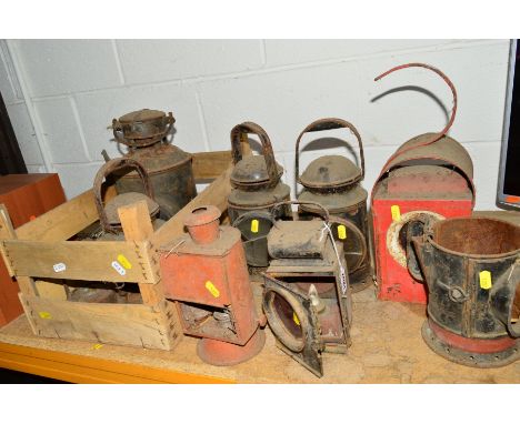 A COLLECTION OF EIGHT VINTAGE RAILWAY LANTERNS