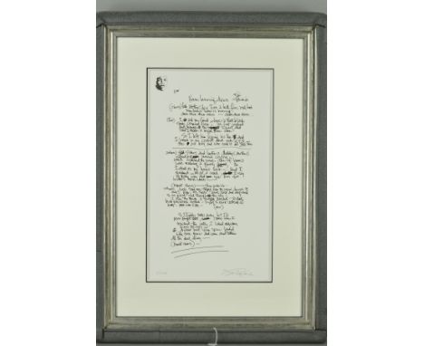 JIMI HENDRIX (AMERICAN 1942-1970), an artist proof VIII/XXX of the lyrics to 'House Burning Down' facsimile signature bottom 