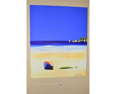 PAUL MCINTYRE (BRITISH CONTEMPORARY), 'Boat on the Sandbanks - Poole, Dorset', signed bottom right, title and artist biograph