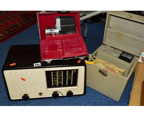 A PYE BAKELITE RADIO, a Bell &amp; Howell projector and a boxed Eumig 8mm projector and reels (3)