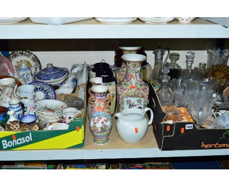 FOUR BOXES AND LOOSE CERAMICS, GLASS ETC, to include three pairs of oriental vases (sd) (tallest pair 36cm), Poole pottery ra