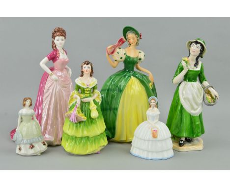 A GROUP OF SIX FIGURES/BELL to include Coalport limited edition figure 'Joanne' (Ladies of Fashion) No429/5000, another Coalp