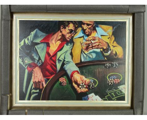 GABE LEONARD (AMERICAN CONTEMPORARY) 'AN EDUCATED GUESS', male figures playing roulette, a limited edition print on board 5/5