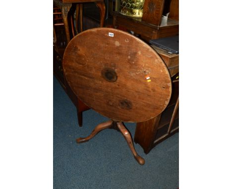 A GEORGIAN MAHOGANY TILT TOP TRIPOD TABLE, together with two elm spindle back chairs and three other chairs (6)