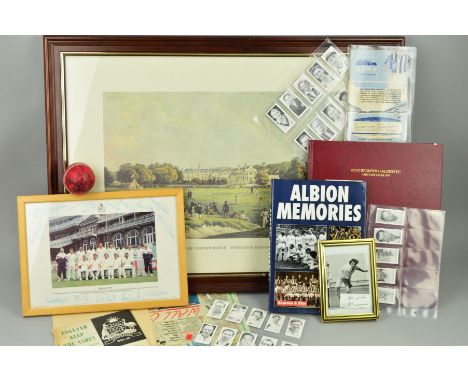 A COLLECTION OF SPORTING MEMORABILIA, to include cricket ball from the 2005 Ashes test at Edgbaston said to be signed by Fred