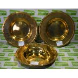 3x Brass church altar dishes - 12 inch