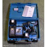 Makita BHP446 cordless hammer driver drill with DC18RC charger, 2x 14.4V batteries and case