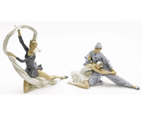 Two Lladro and Nao figures, to include  Lladro figure of a female and male ballerina, 25cm high, 36cm wide, together with a N