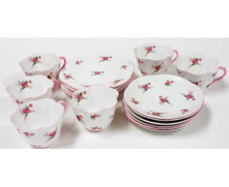 A Shelley Rose Spray pattern tea service, comprising six cups and saucers and six side plates. 