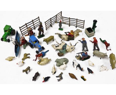 Various Britain's and other lead farm animals, other items, etc., Native Americans on horseback, 6cm high, cowboy, Ford tract