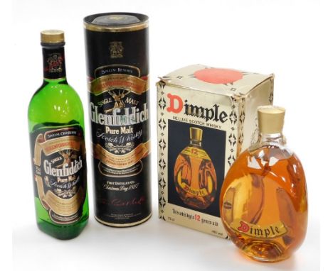 Two bottles of Scotch Whisky, to include a Glenfiddich Pure Malt Scotch Whisky, and a Dimple Deluxe Scotch Whisky, both boxed