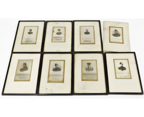 Seven framed military portrait prints, to include the Lieutenant Alan Gerard V.C, Captain John Aiden Liddel V.C, Captain Fran