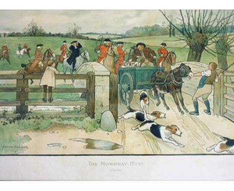Victor Venner. The Mowbray Hunt Checked, overpainted print, 37cm x 60cm, in oak frame.
