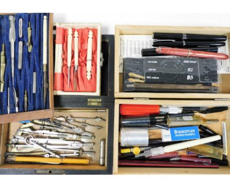 Various pens and accessories, Platinum Regal in black and chrome colours, Osmiroid 55 in marble colours with chrome coloured 