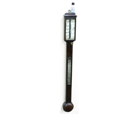 A J Davis of Derby rosewood stick barometer, with rain and temperature dial to top, 92cm long. 