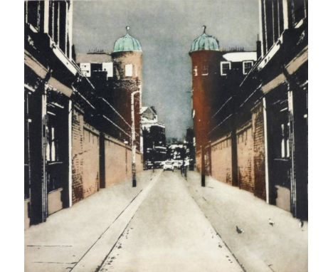 Alyson Hunter (20thC). Ravenscroft Street, photographic etching, signed in pencil to margin and dated '73, 30cm x 29cm, frame